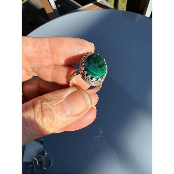 Ring, Green African Malachite and Sterling Silver Ring, Statement Ring, size 8, - Picture 5 of 8